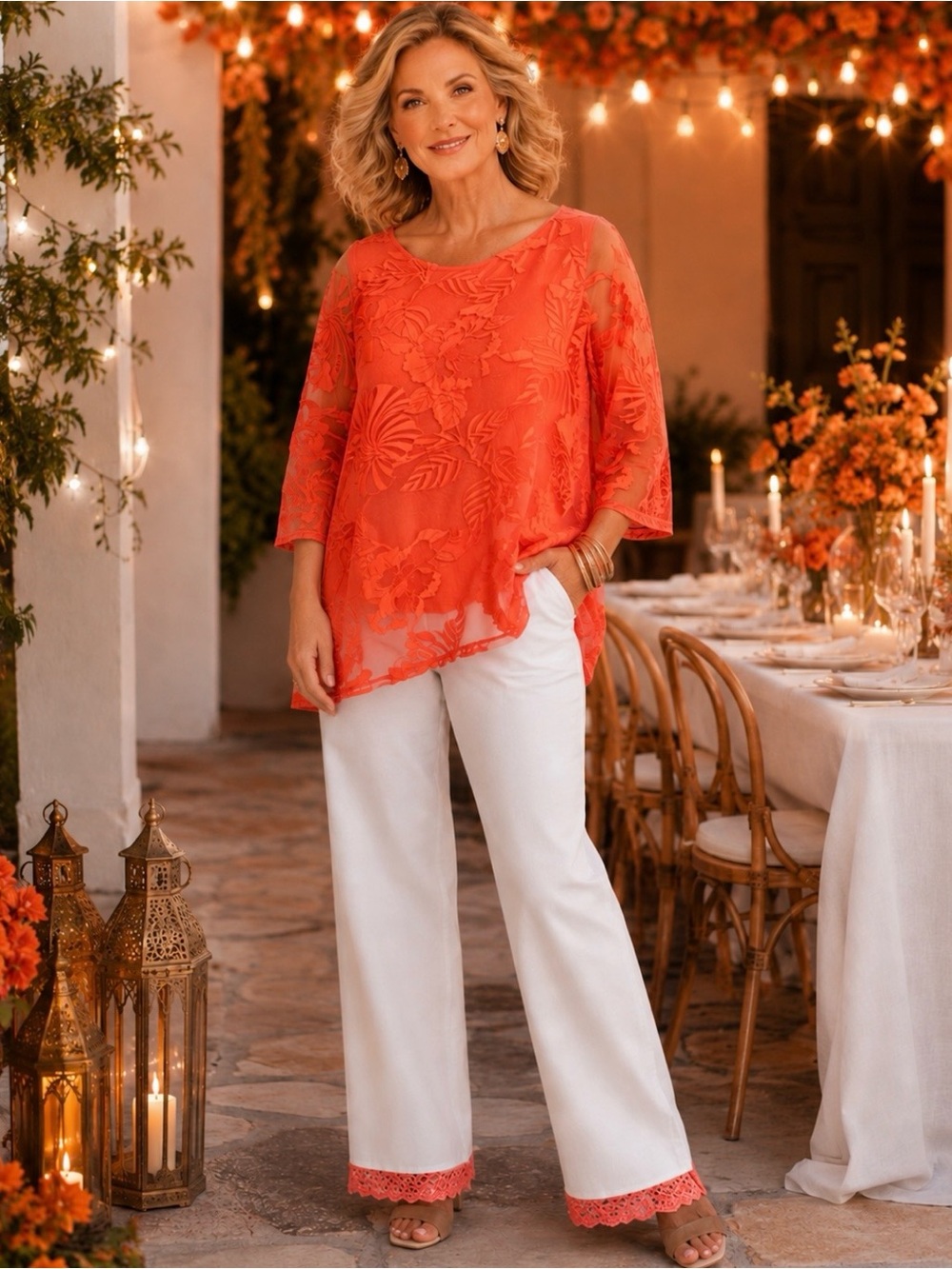 Phase Eight brand orange sheer layered top